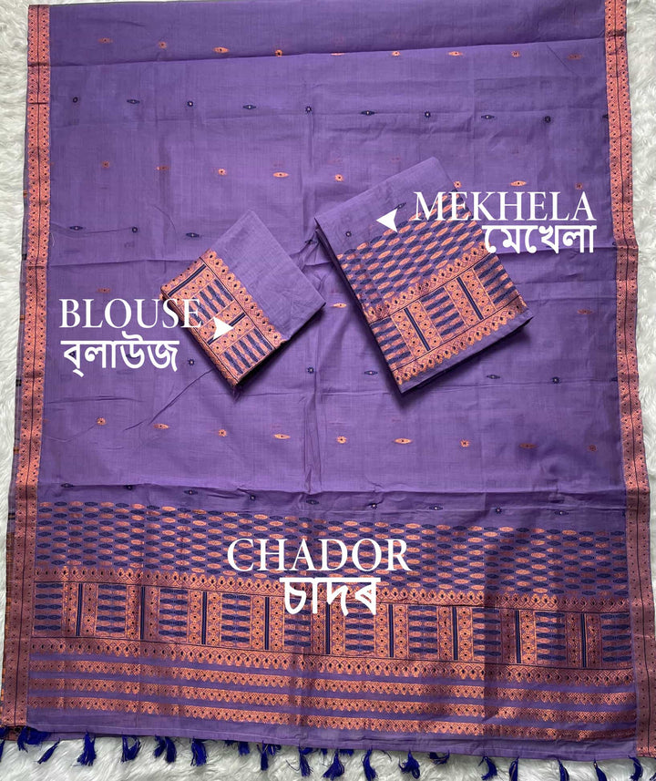 Ready-To-Wear Dhaga & Jari Weaving Work Premium Cotton* Mekhela Sador