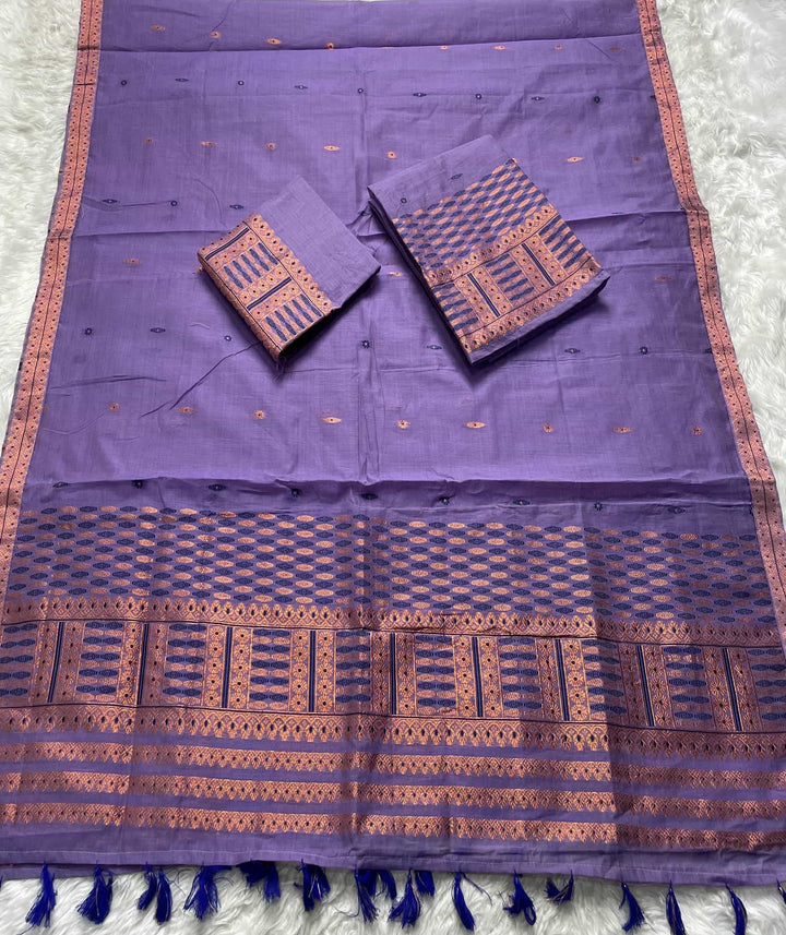 Ready-To-Wear Dhaga & Jari Weaving Work Premium Cotton* Mekhela Sador