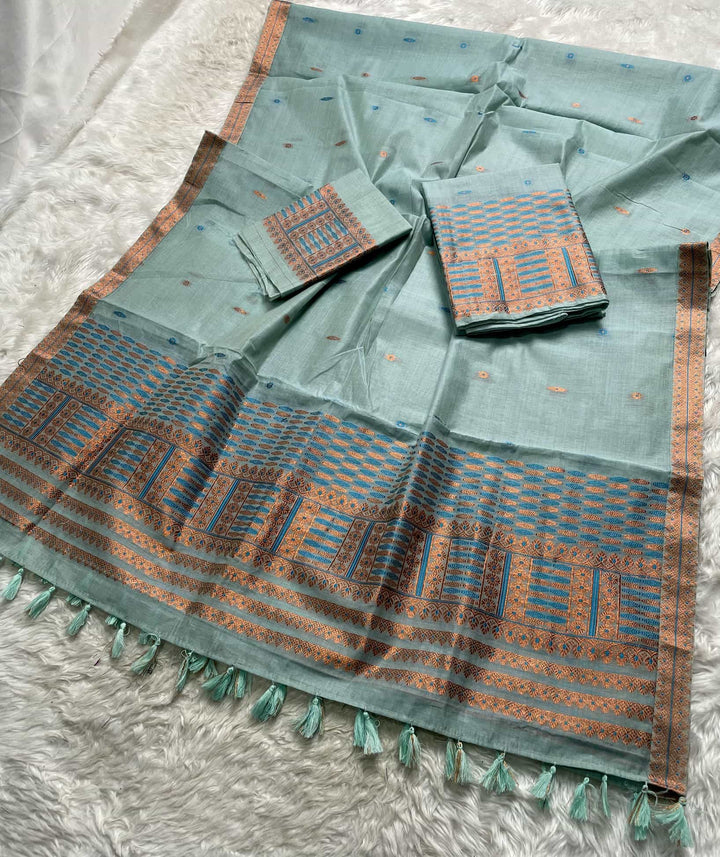 Ready-To-Wear Dhaga & Jari Weaving Work Premium Cotton* Mekhela Sador