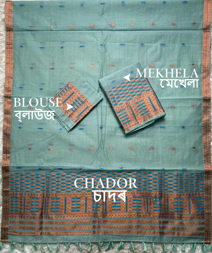Ready-To-Wear Dhaga & Jari Weaving Work Premium Cotton* Mekhela Sador