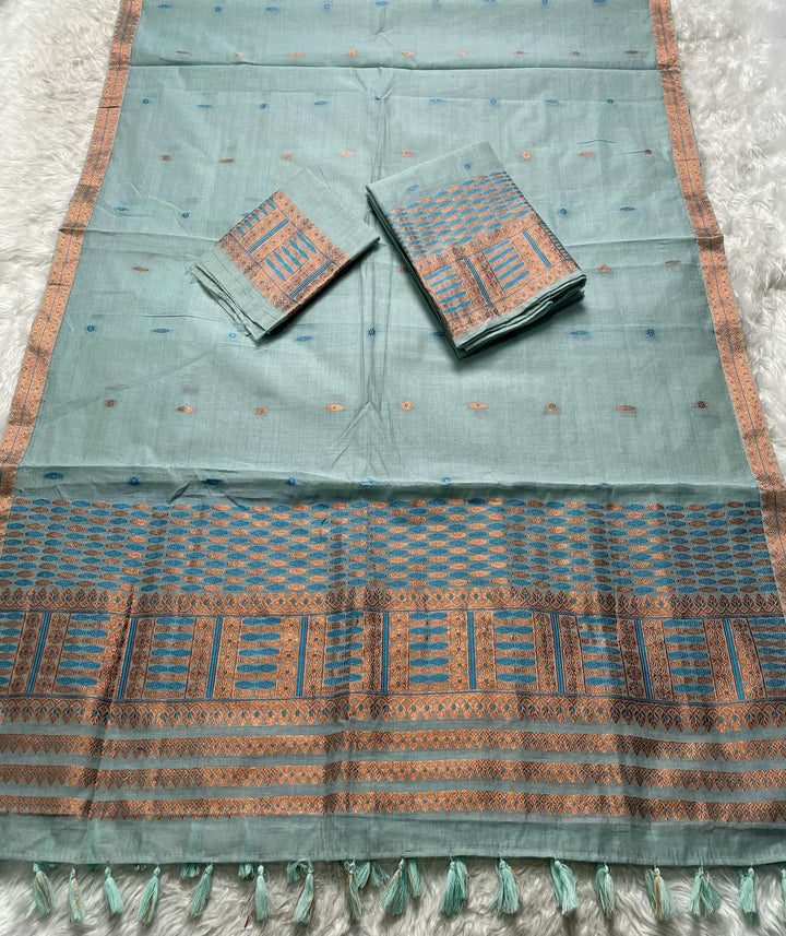 Ready-To-Wear Dhaga & Jari Weaving Work Premium Cotton* Mekhela Sador