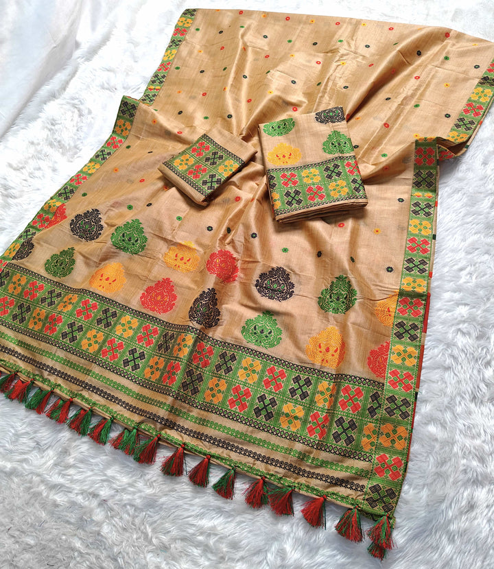 Ready-To-Wear Fixed Pari King Khap Bhagalpuri Art Toss* Mekhela Sador