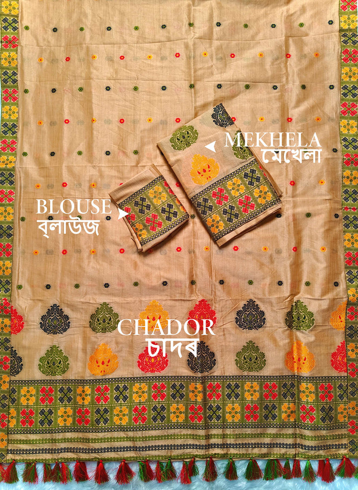 Ready-To-Wear Fixed Pari King Khap Bhagalpuri Art Toss* Mekhela Sador