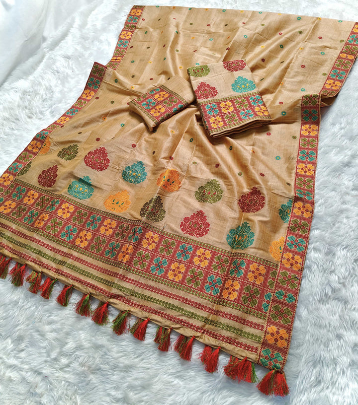 Ready-To-Wear Fixed Pari King Khap Bhagalpuri Art Toss* Mekhela Sador