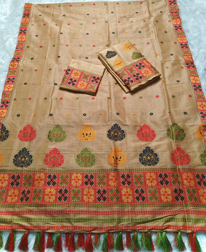 Ready-To-Wear Fixed Pari King Khap Bhagalpuri Art Toss* Mekhela Sador