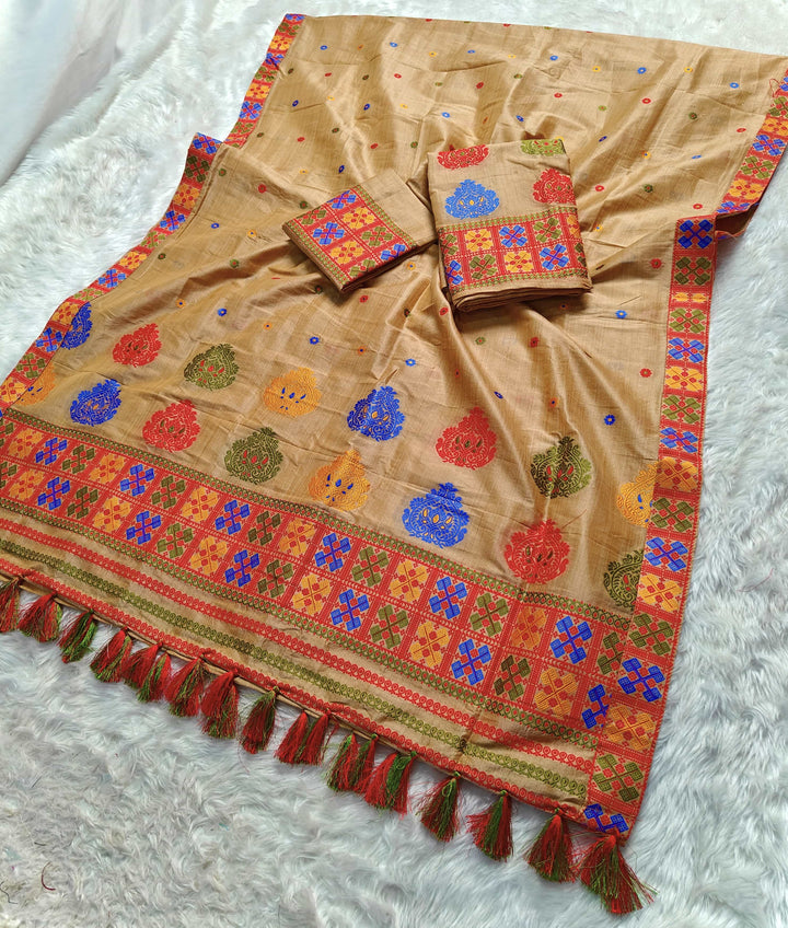 Ready-To-Wear Fixed Pari King Khap Bhagalpuri Art Toss* Mekhela Sador