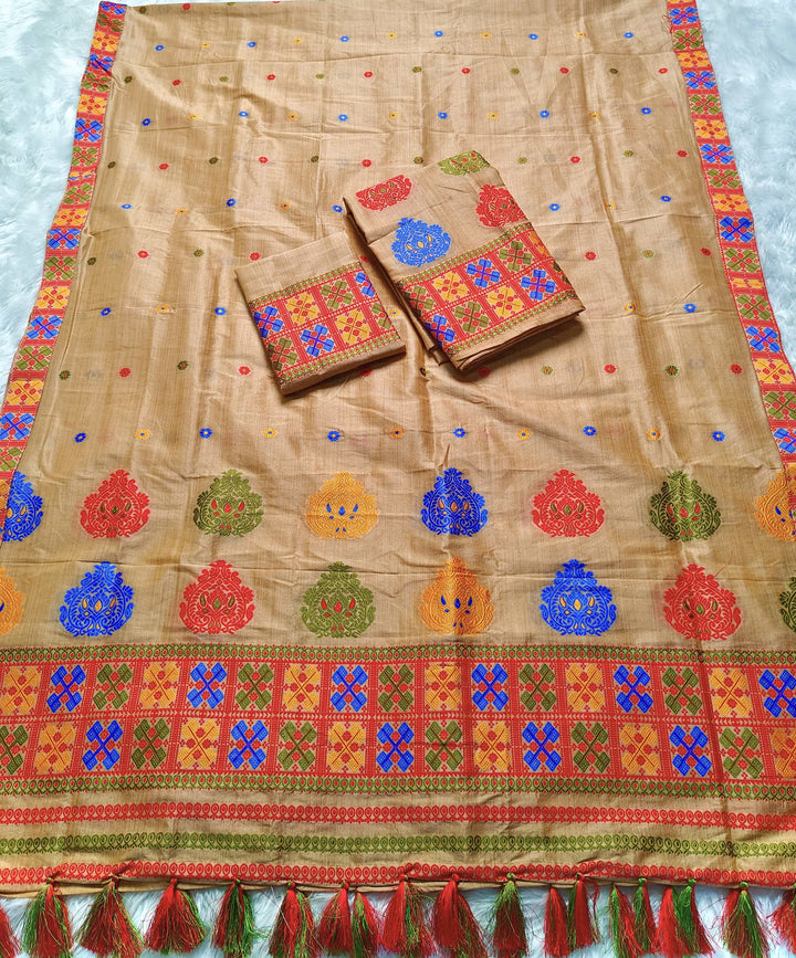 Ready-To-Wear Fixed Pari King Khap Bhagalpuri Art Toss* Mekhela Sador