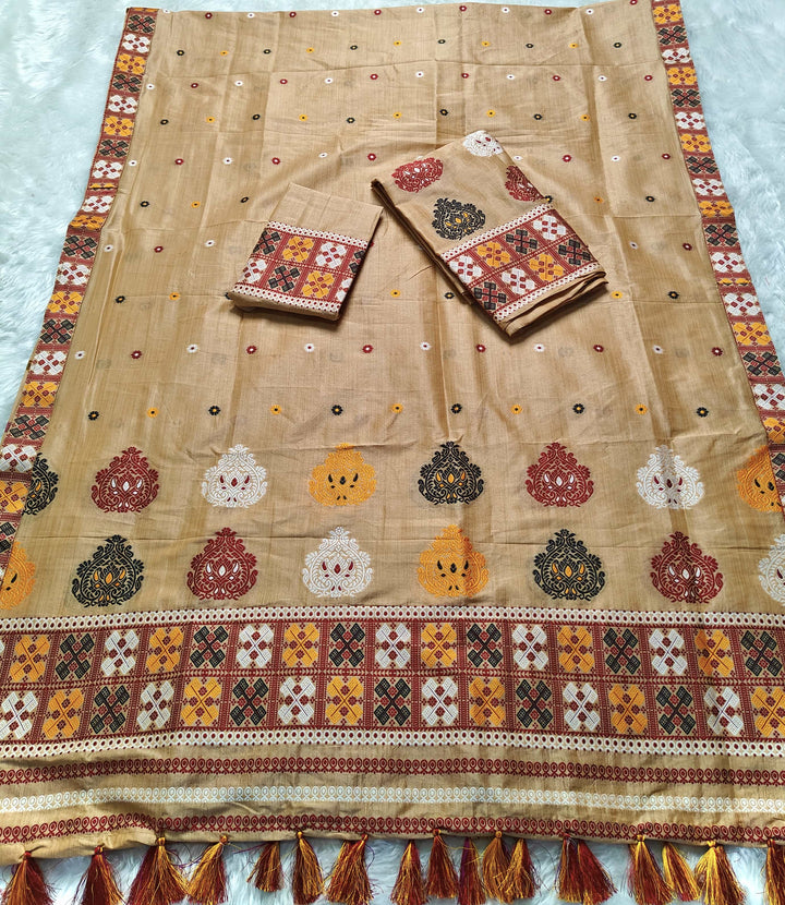 Ready-To-Wear Fixed Pari King Khap Bhagalpuri Art Toss* Mekhela Sador