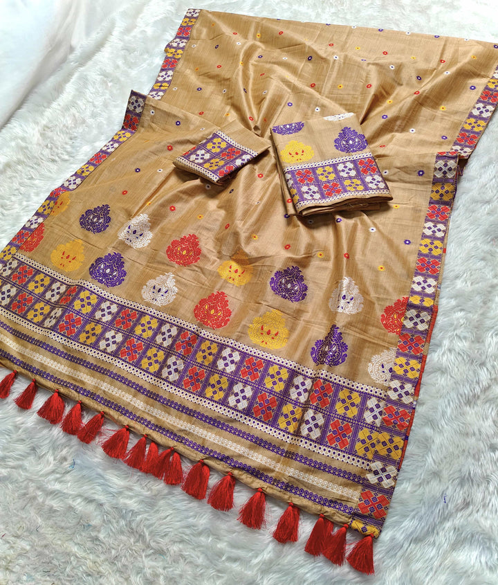 Ready-To-Wear Fixed Pari King Khap Bhagalpuri Art Toss* Mekhela Sador