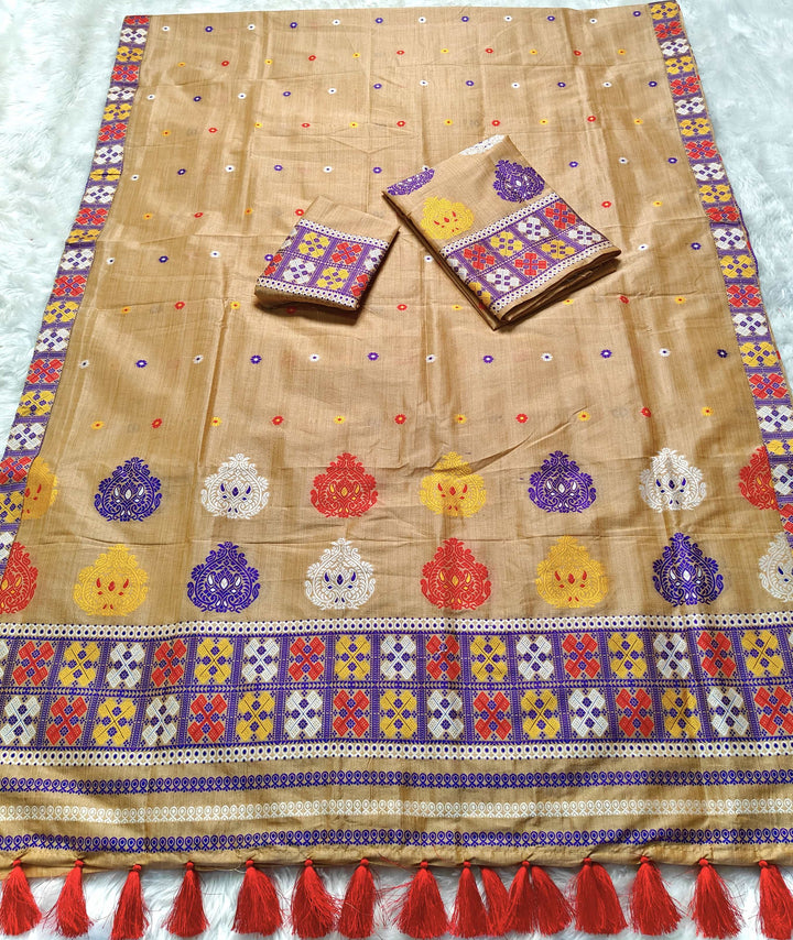 Ready-To-Wear Fixed Pari King Khap Bhagalpuri Art Toss* Mekhela Sador