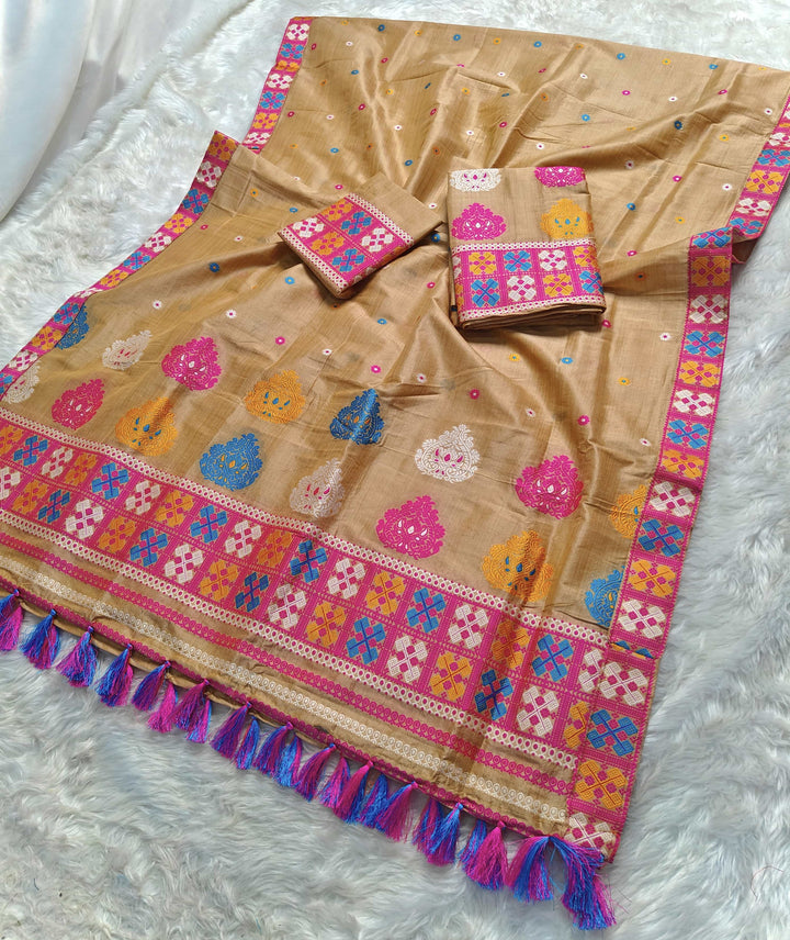 Ready-To-Wear Fixed Pari King Khap Bhagalpuri Art Toss* Mekhela Sador