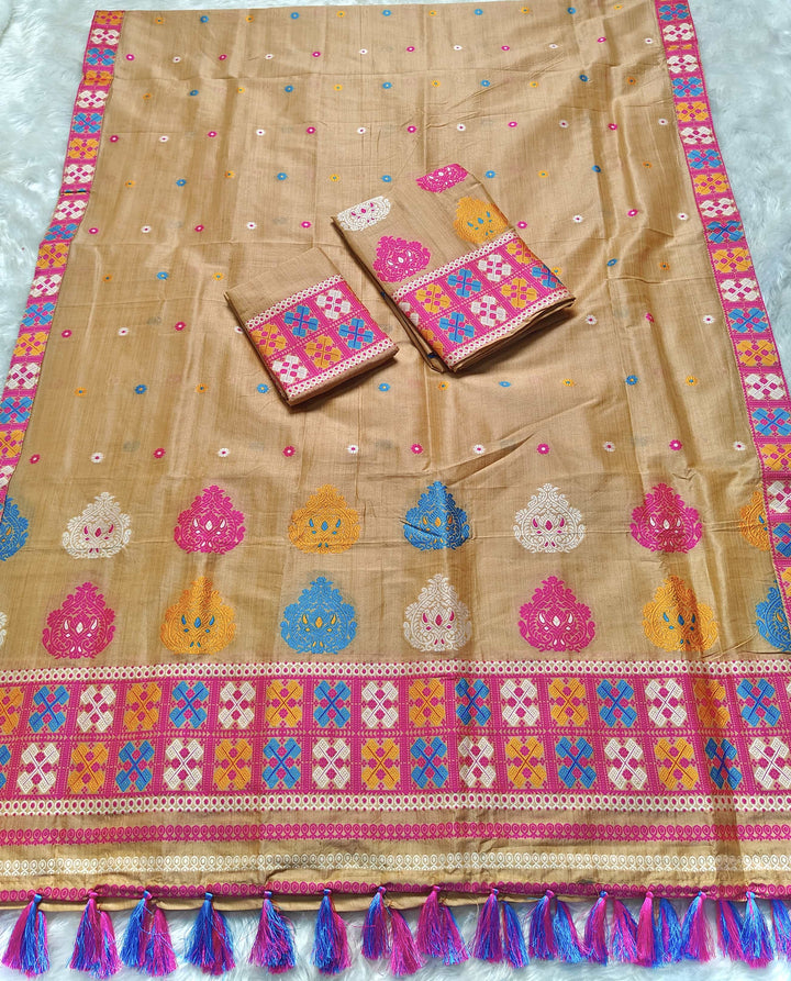 Ready-To-Wear Fixed Pari King Khap Bhagalpuri Art Toss* Mekhela Sador
