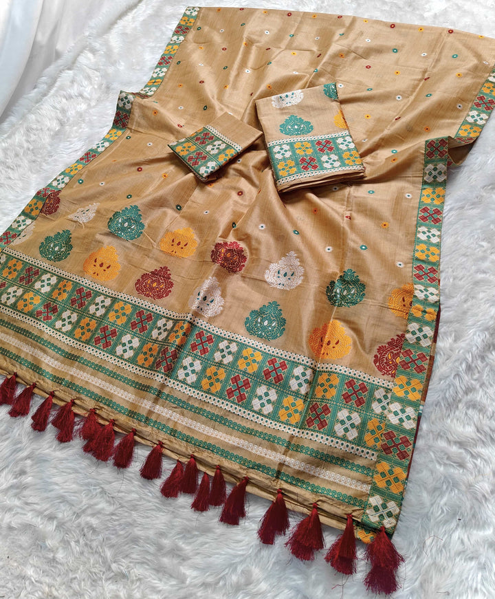Ready-To-Wear Fixed Pari King Khap Bhagalpuri Art Toss* Mekhela Sador
