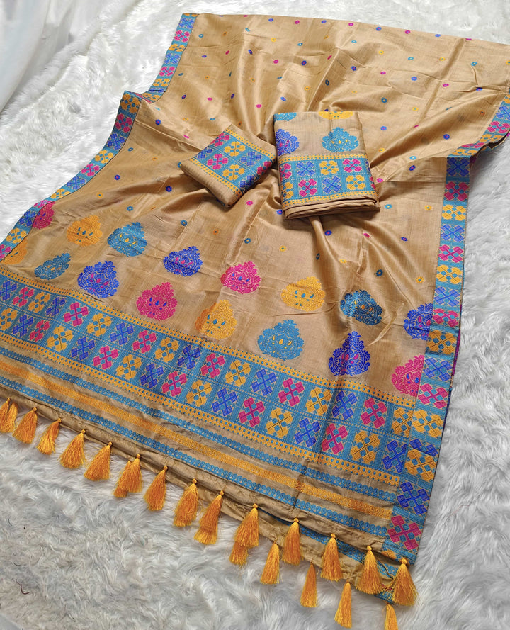 Ready-To-Wear Fixed Pari King Khap Bhagalpuri Art Toss* Mekhela Sador
