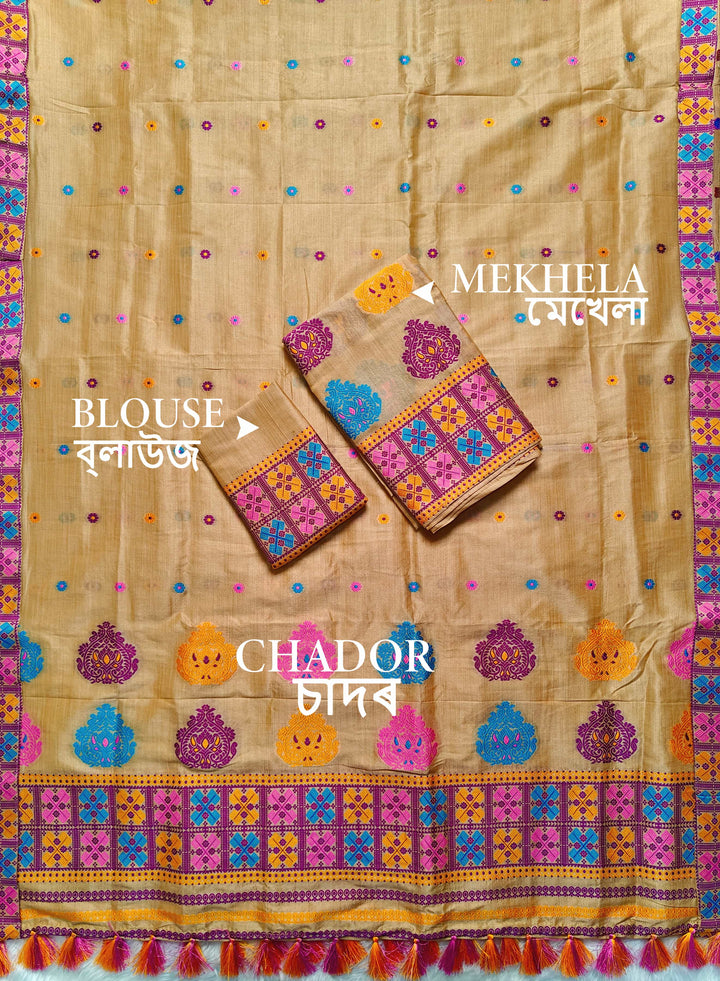 Ready-To-Wear Fixed Pari King Khap Bhagalpuri Art Toss* Mekhela Sador