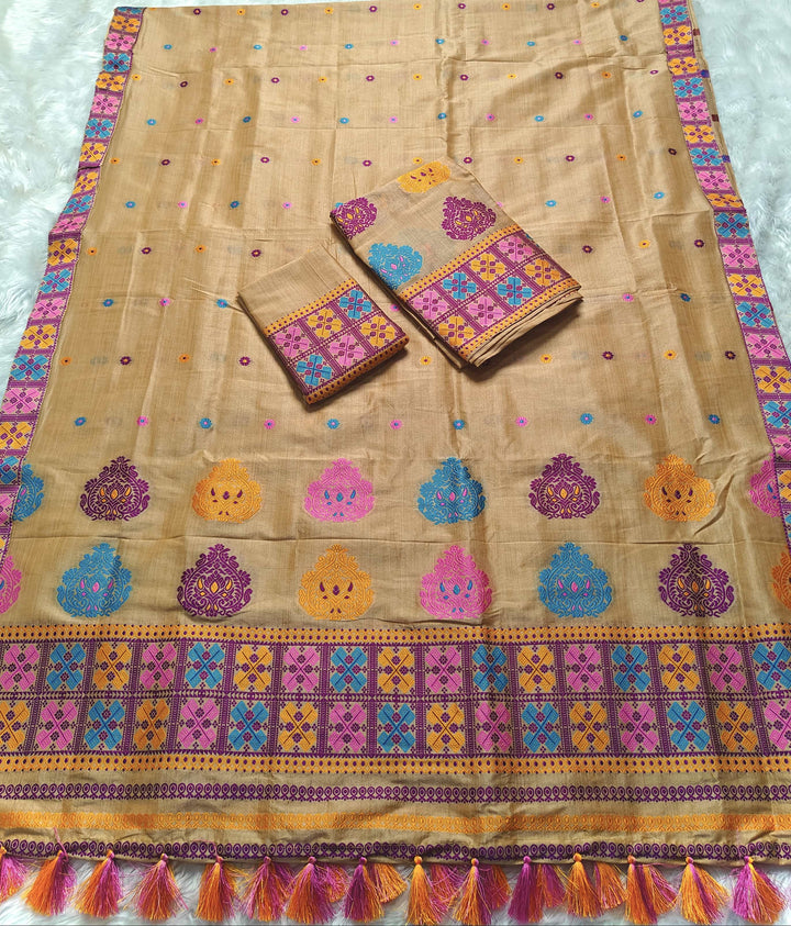 Ready-To-Wear Fixed Pari King Khap Bhagalpuri Art Toss* Mekhela Sador