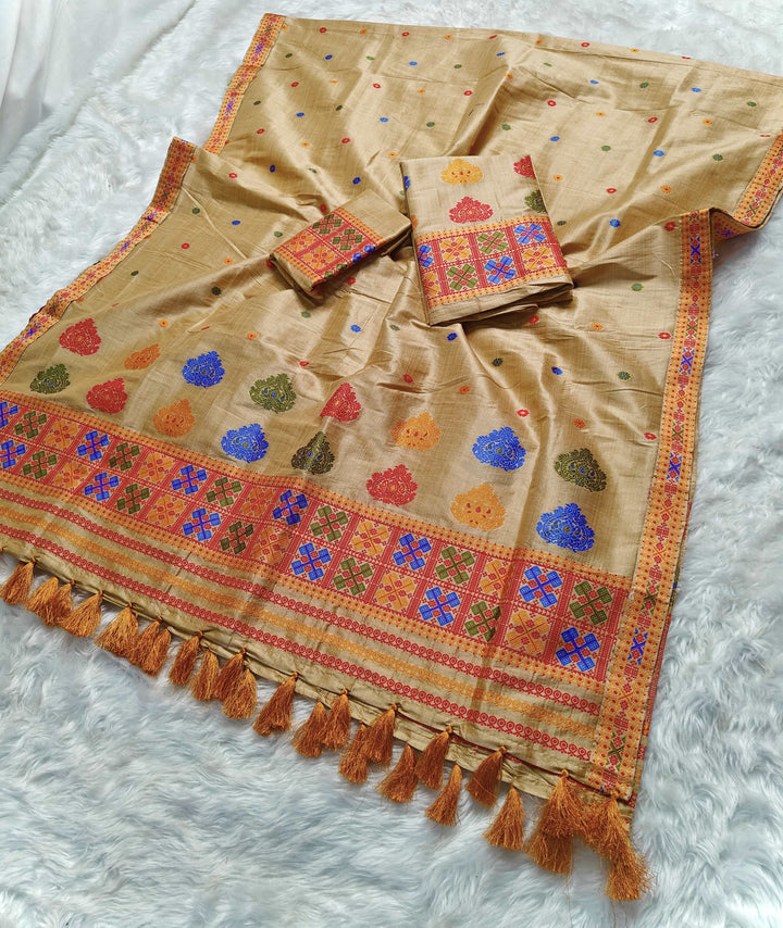 Ready-To-Wear Fixed Pari King Khap Bhagalpuri Art Toss* Mekhela Sador
