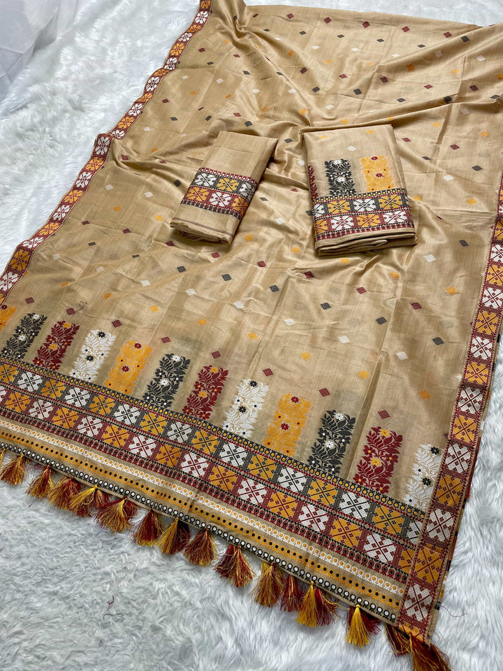 Ready-To-Wear Fixed Pari Bhagalpuri Art Toss* Mekhela Sador