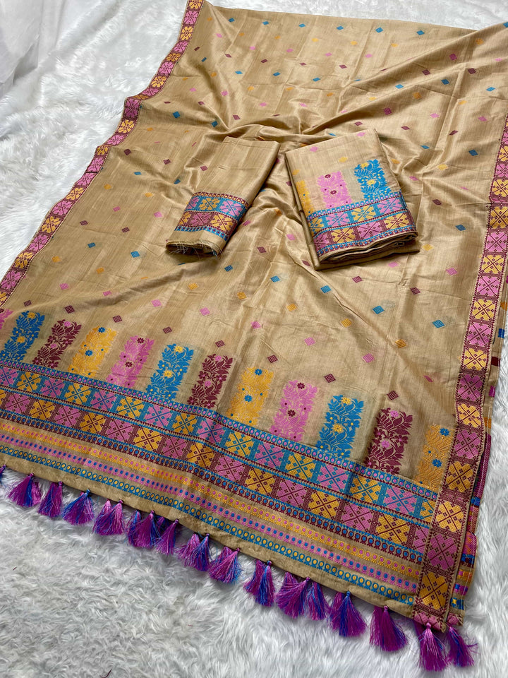 Ready-To-Wear Fixed Pari Bhagalpuri Art Toss* Mekhela Sador