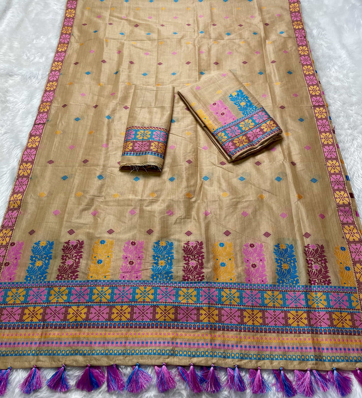 Ready-To-Wear Fixed Pari Bhagalpuri Art Toss* Mekhela Sador