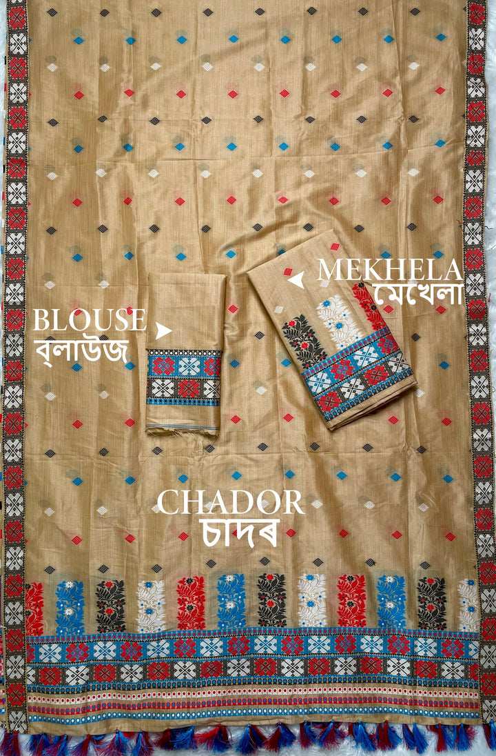 Ready-To-Wear Fixed Pari Bhagalpuri Art Toss* Mekhela Sador
