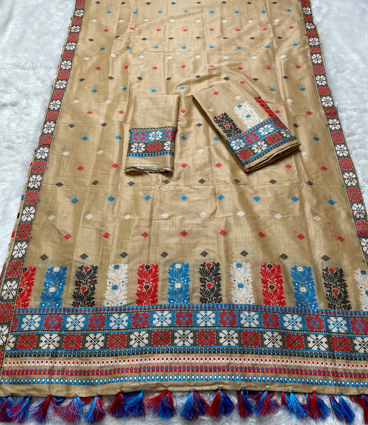 Ready-To-Wear Fixed Pari Bhagalpuri Art Toss* Mekhela Sador