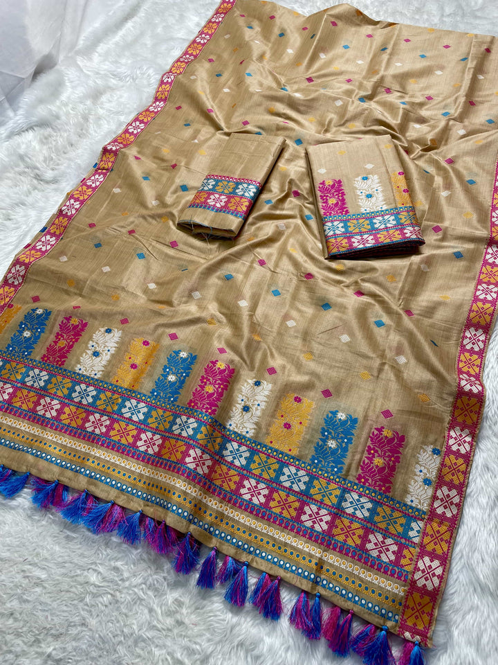 Ready-To-Wear Fixed Pari Bhagalpuri Art Toss* Mekhela Sador