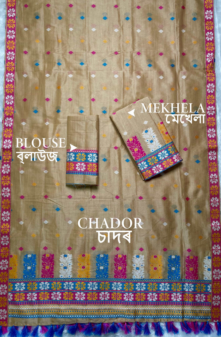Ready-To-Wear Fixed Pari Bhagalpuri Art Toss* Mekhela Sador
