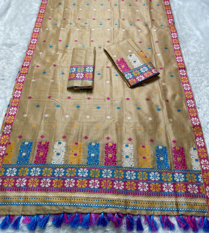 Ready-To-Wear Fixed Pari Bhagalpuri Art Toss* Mekhela Sador