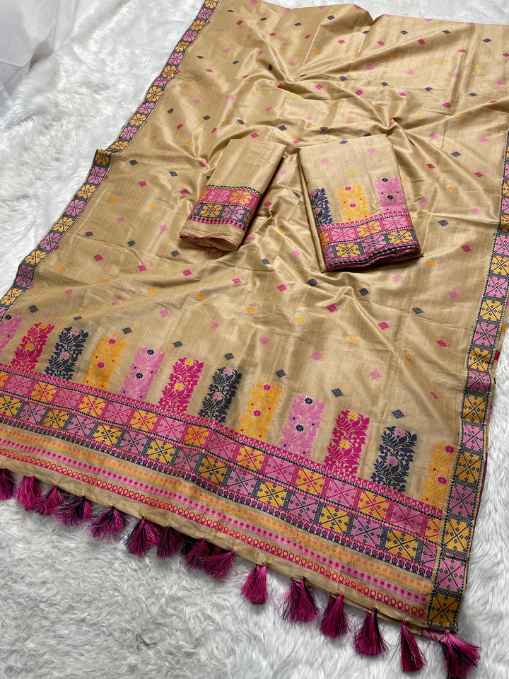 Ready-To-Wear Fixed Pari Bhagalpuri Art Toss* Mekhela Sador