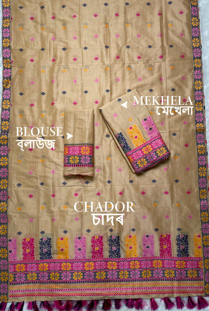 Ready-To-Wear Fixed Pari Bhagalpuri Art Toss* Mekhela Sador