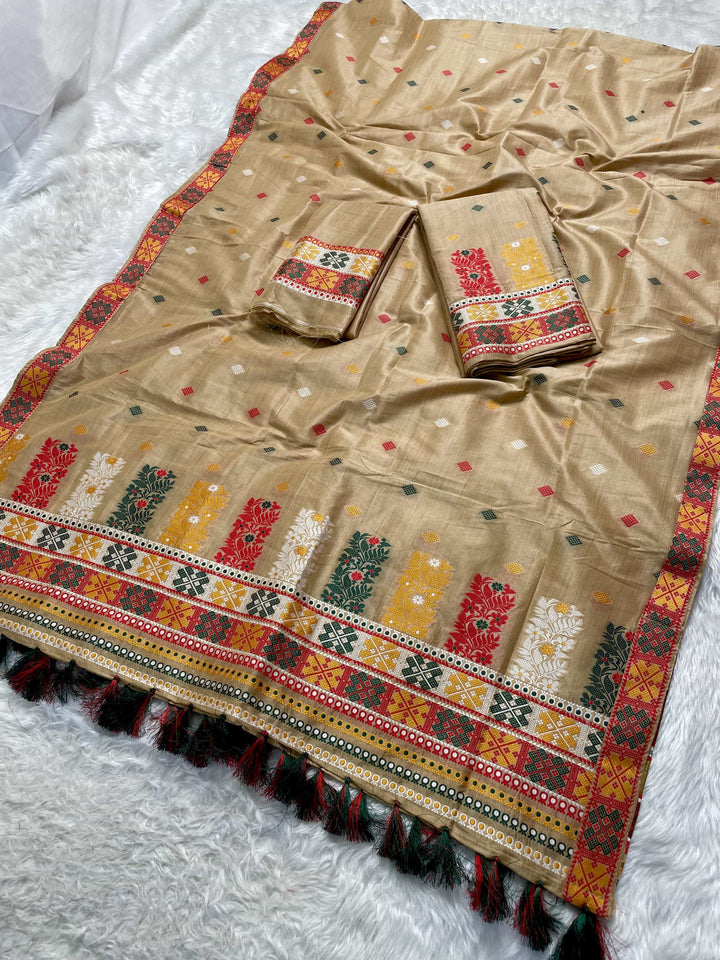 Ready-To-Wear Fixed Pari Bhagalpuri Art Toss* Mekhela Sador
