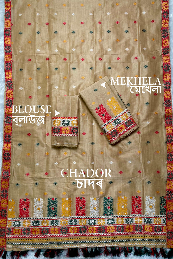 Ready-To-Wear Fixed Pari Bhagalpuri Art Toss* Mekhela Sador