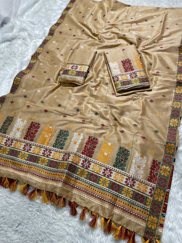 Ready-To-Wear Fixed Pari Bhagalpuri Art Toss* Mekhela Sador