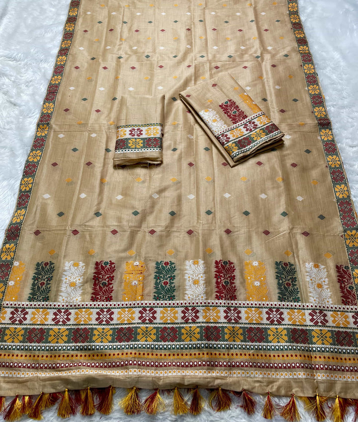 Ready-To-Wear Fixed Pari Bhagalpuri Art Toss* Mekhela Sador