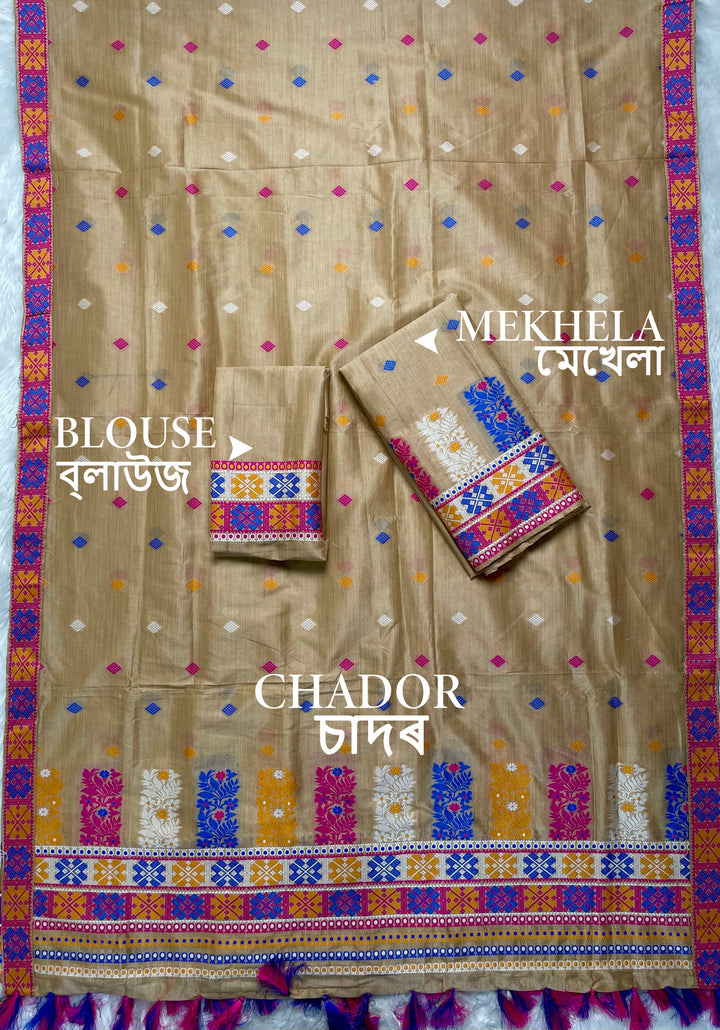 Ready-To-Wear Fixed Pari Bhagalpuri Art Toss* Mekhela Sador