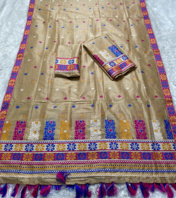 Ready-To-Wear Fixed Pari Bhagalpuri Art Toss* Mekhela Sador