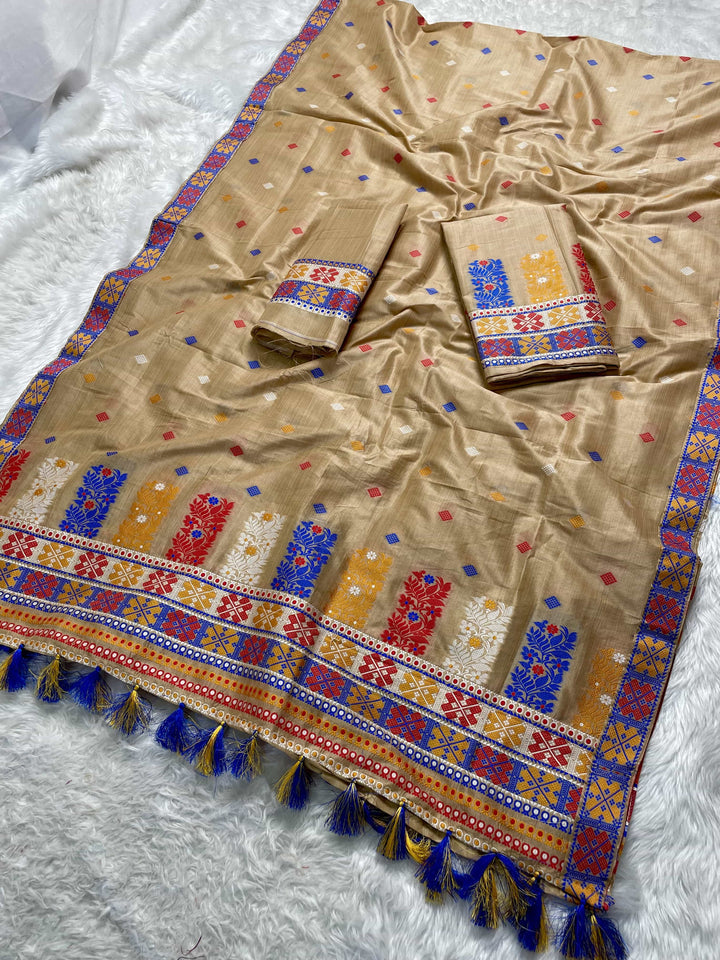 Ready-To-Wear Fixed Pari Bhagalpuri Art Toss* Mekhela Sador