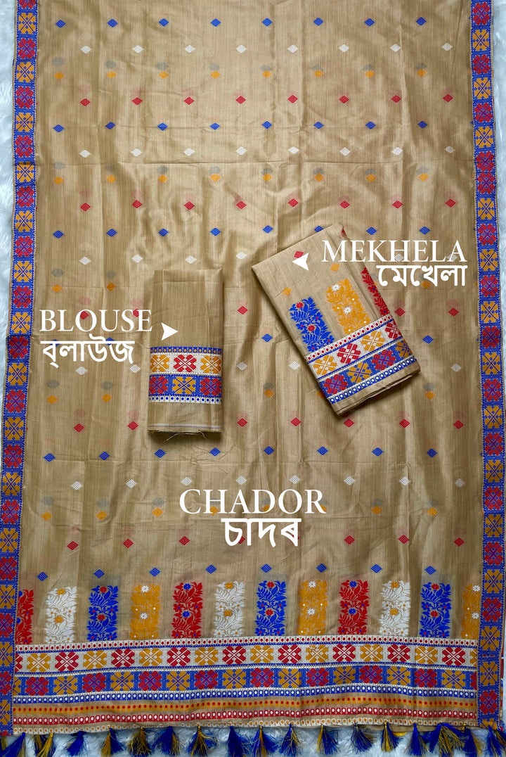 Ready-To-Wear Fixed Pari Bhagalpuri Art Toss* Mekhela Sador
