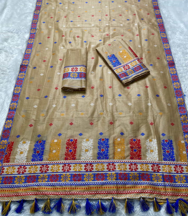 Ready-To-Wear Fixed Pari Bhagalpuri Art Toss* Mekhela Sador