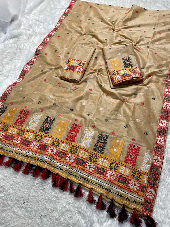 Ready-To-Wear Fixed Pari Bhagalpuri Art Toss* Mekhela Sador