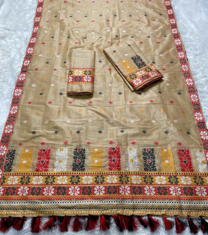 Ready-To-Wear Fixed Pari Bhagalpuri Art Toss* Mekhela Sador