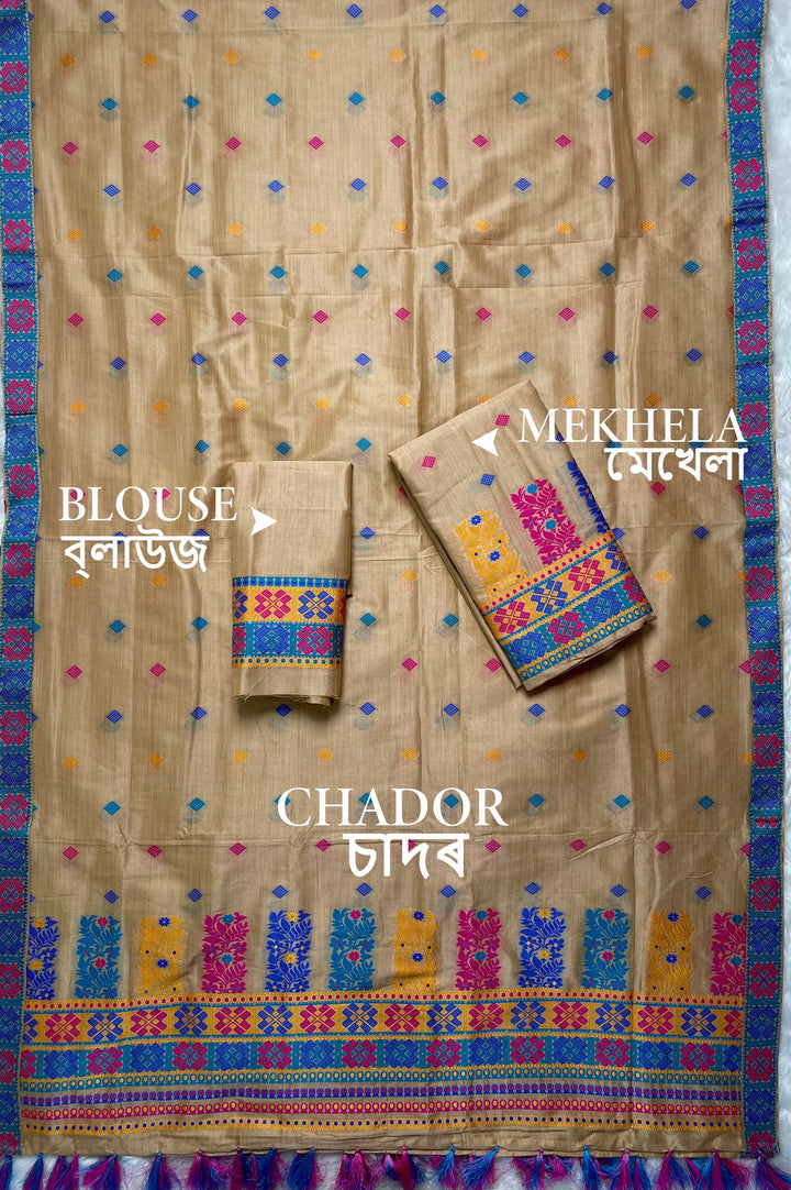 Ready-To-Wear Fixed Pari Bhagalpuri Art Toss* Mekhela Sador