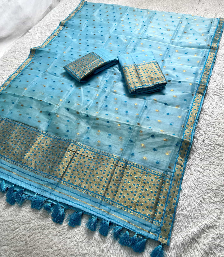 Ready-To-Wear Silver Jari Cotton Blend Mekhela Art-Nuni Sador