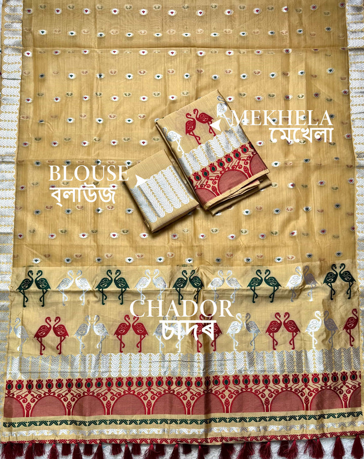 Ready-To-Wear Silver Jari Premium Poly Mekhela Art-Nuni Sador