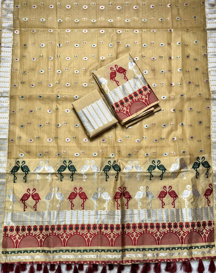Ready-To-Wear Silver Jari Premium Poly Mekhela Art-Nuni Sador