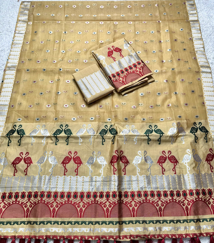 Ready-To-Wear Silver Jari Premium Poly Mekhela Art-Nuni Sador