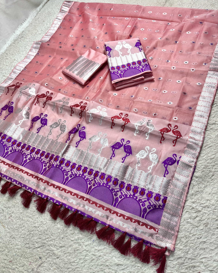 Ready-To-Wear Silver Jari Premium Poly Mekhela Art-Nuni Sador