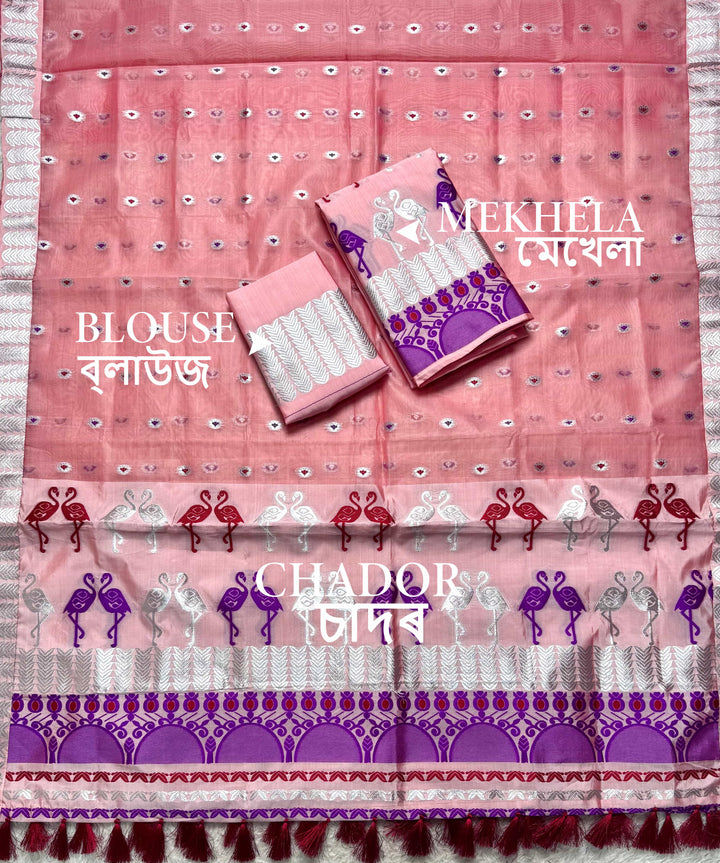 Ready-To-Wear Silver Jari Premium Poly Mekhela Art-Nuni Sador
