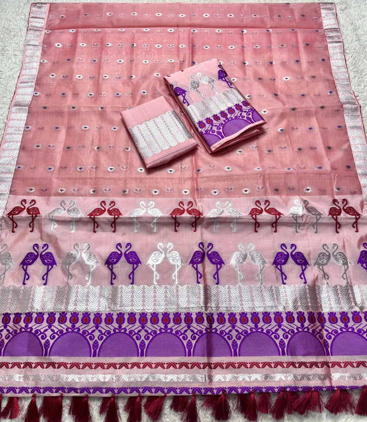 Ready-To-Wear Silver Jari Premium Poly Mekhela Art-Nuni Sador